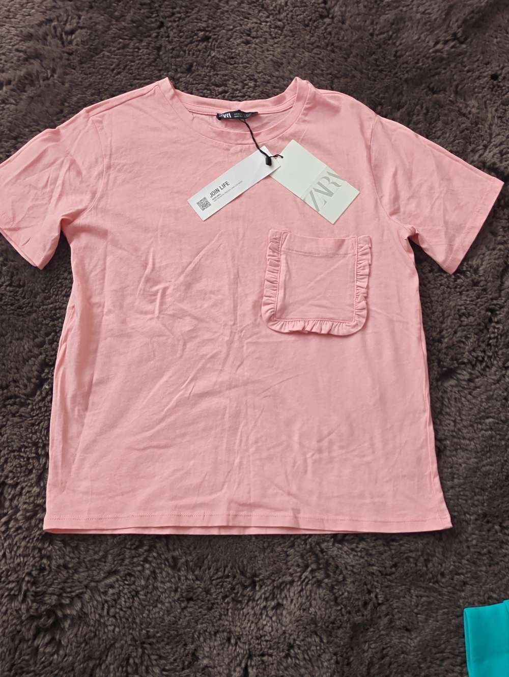 Zara Pink Ruffle Pocket Tee